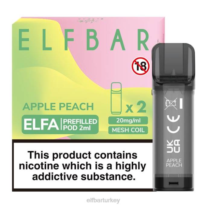 VVZ4116 elfbar elfa önceden doldurulmuş kapsül - 2ml - 20mg (2 paket) elma şeftali