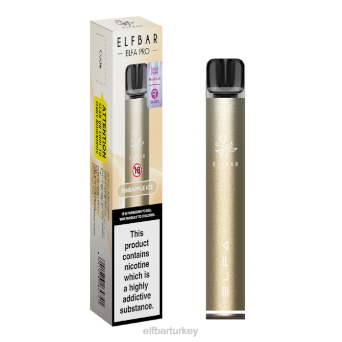 VVZ475 elfbar elfa pro pod kiti - şarj edilebilir koyu altın + ananaslı buz önceden doldurulmuş kapsül