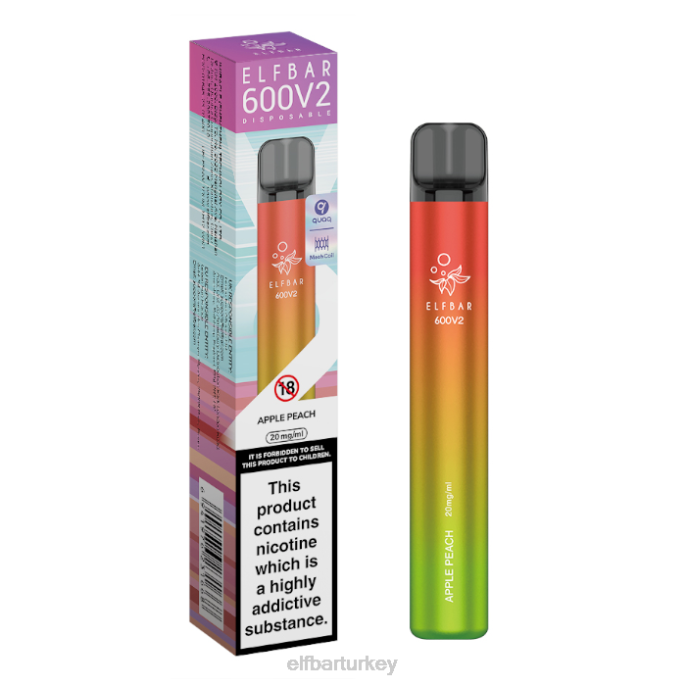 VVZ411 elfbar 600v2 tek kullanımlık elektronik sigara - 20 mg elma şeftali