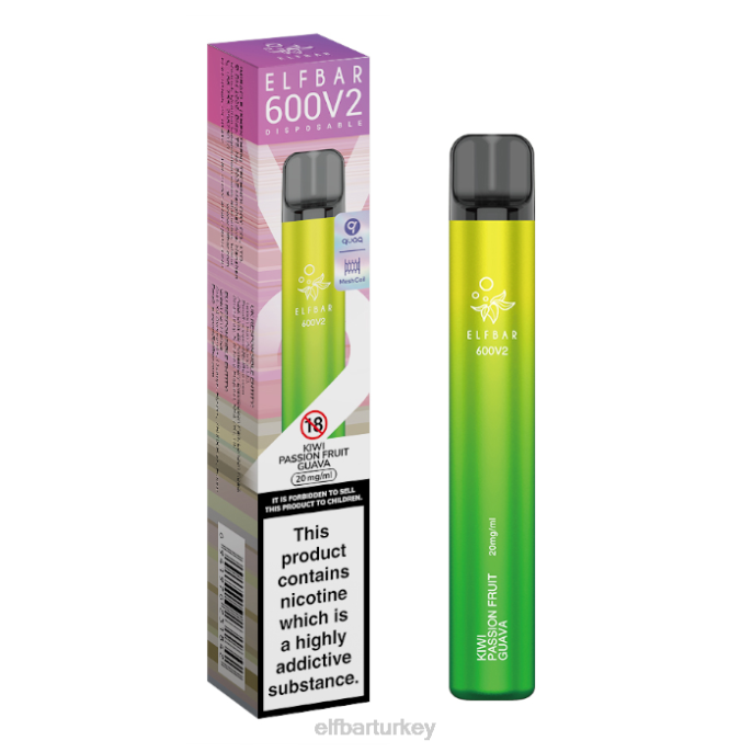 VVZ412 elfbar 600v2 tek kullanımlık elektronik sigara - 20 mg kivi çarkıfelek meyvesi guava