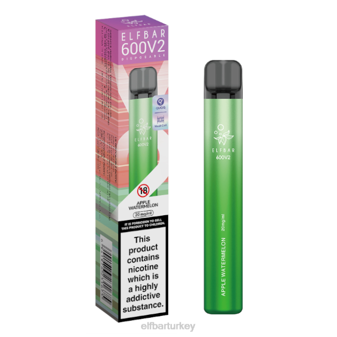 VVZ421 elfbar 600v2 tek kullanımlık elektronik sigara - 20 mg elma karpuz